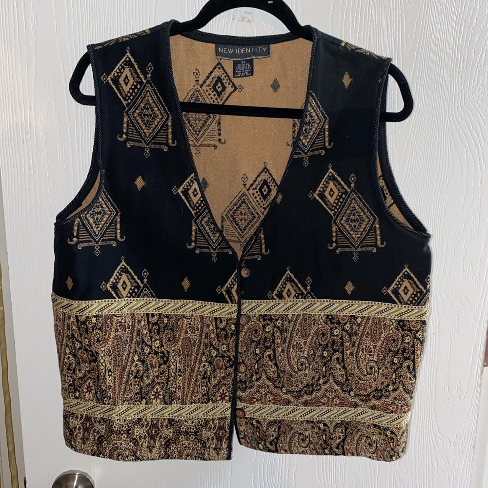 Vintage Women's New Identity‎ Vest Aztec Boho Southern 2x Tapestry